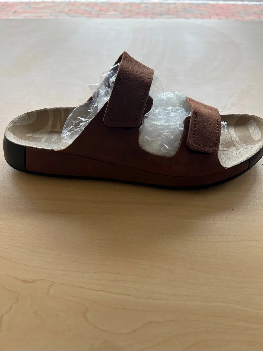 Ecco Men's Tan Double-Strap Leather Slide Sandals